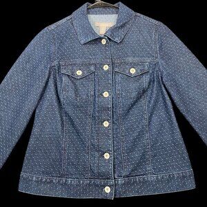 Chicos Womens Polka Dot Denim Jacket Size 0 Blue Button-Front Cotton Blend